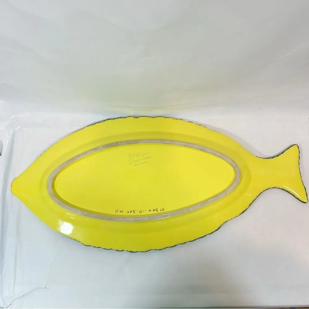 HB Henriot Quimper France Fish 19.25” Platter Yellow Soleil Pottery Femme Breton